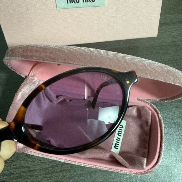 Miu Miu Tortoiseshell Oval Sunglasses with Purple Lenses - Picture 8 of 8